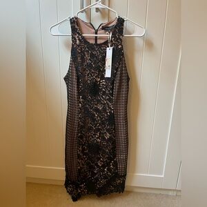 Adelyn Rae Black and Nude Lace Midi Dress NWT